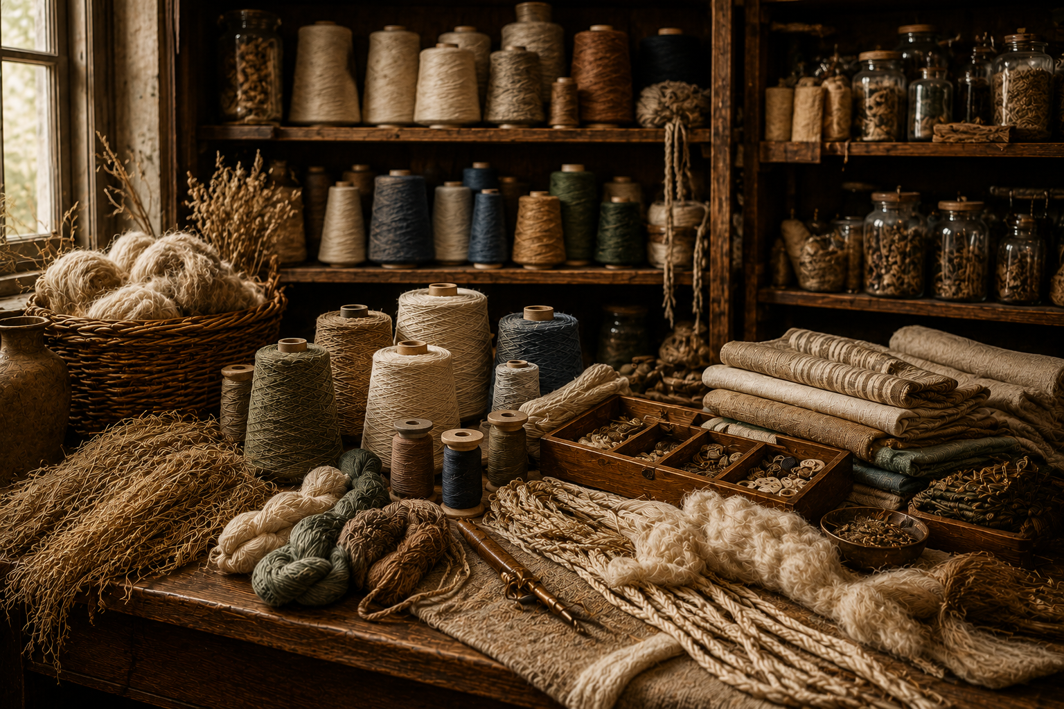 Raw fibre, yarn and dyestuffs